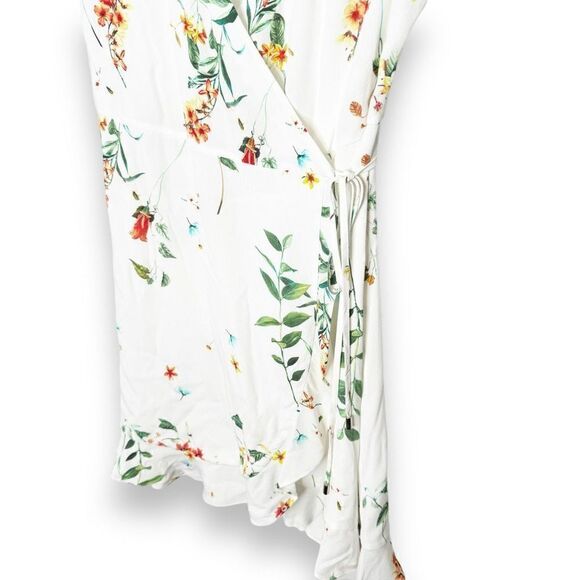 Willow & Clay Landon White Floral Ruffle Hem Wrap Mini Dress Women’s Size Small - Picture 4 of 13